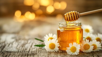 Honey Drizzling from Wooden Dipper.