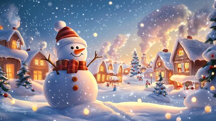 Festive Christmas Snowman Illustration for Seasonal Designs and Cards
