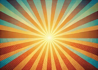 Fototapeta premium Vintage Sun Rays Dot Drawing, Retro Sunburst Design, Hand-Drawn Sun, Grunge Sun Illustration, Copy Space