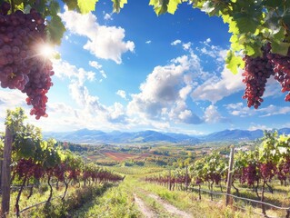 Harvesting ripe grapes in a picturesque vineyard landscape autumn season scenic nature photography...