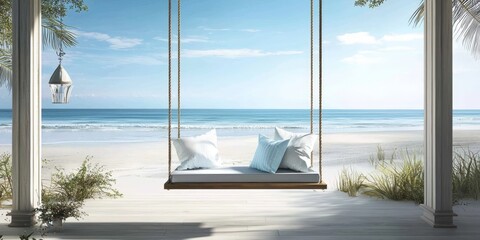Fototapeta premium A porch swing inviting relaxation and beach views
