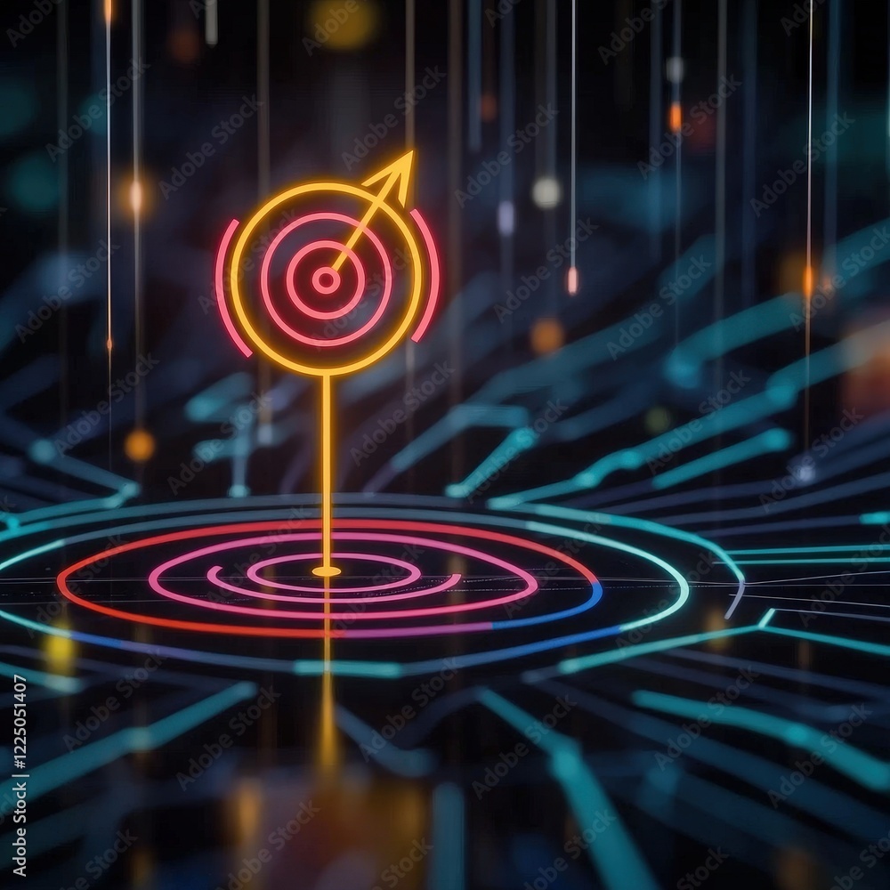 Poster abstract chart with an arrow pointing to a glowing target at the top