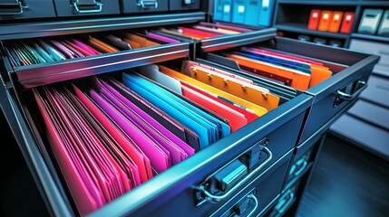 Detailed look at an efficient filing system in an office setting.