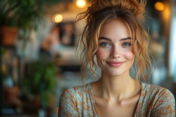 Fototapeta premium Smiling businesswoman sitting in a modern office environment