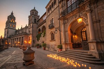 Obraz premium Warm Evening Glow: Candlelight and Lanterns on Historic Architecture