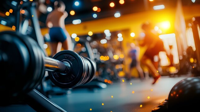  bright morning at the gym, filled with the hum of determination, individuals of all fitness levels lifting weights, running on treadmills, and stretching, their faces showing  focus 