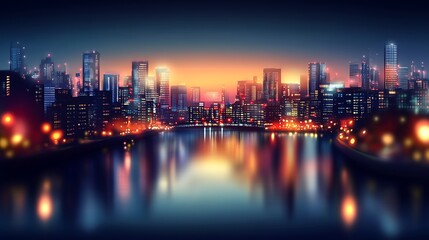 Obraz premium Night Cityscape Reflecting in Calm Water