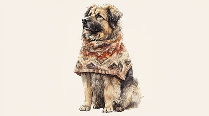 Obraz premium Watercolor Dog Portrait in Cozy Sweater