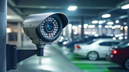 The parking lot features strategically deployed cameras to monitor activities.