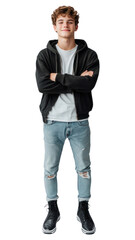 Naklejka premium PNG Young teenager man background standing smiling.