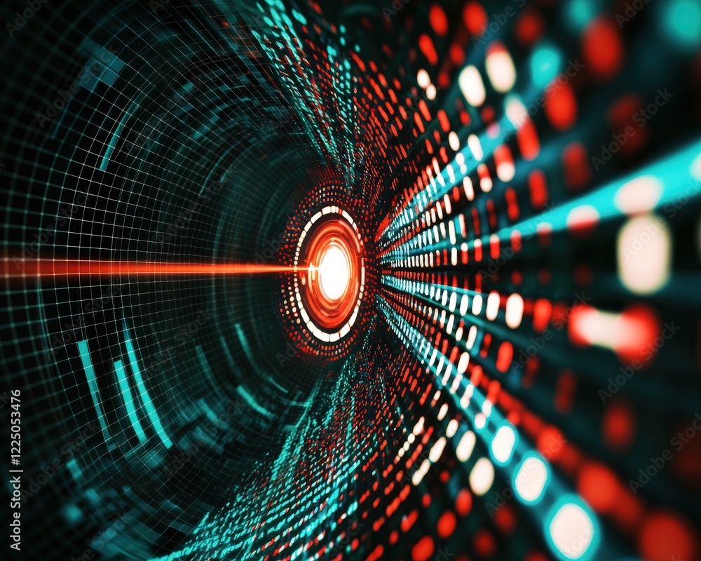 Poster abstract data grid with a target glowing in the top corner