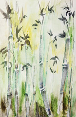Spheric bamboo field, watercolor. The dabbing technique near the edges gives a soft focus effect due to the altered surface roughness of the paper.