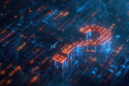 3d rendering of abstract digital background with binary code and question sign, Ai generated