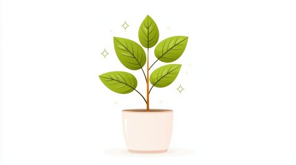 Vibrant Green Leaves Growing in a Simple Pot for Indoor Plant Decoration and Fresh Atmosphere