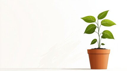 Fototapeta premium Vibrant Green Plant in a Simple Clay Pot Against a Clean White Background