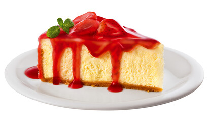prato com cheesecake de morango isolado em fundo transparente