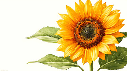 Naklejka premium Vibrant Yellow Sunflower Close Up on White Background
