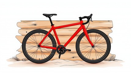 Fototapeta premium Vibrant Red Bicycle Against Wooden Background in Minimalistic Style for Modern Design Needs