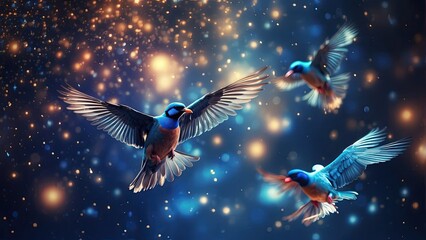 Obraz premium Silhouetted birds flying in a V formation against a dark