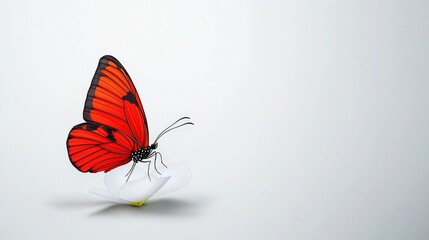 Obraz premium Vibrant Red Butterfly Perched on Elegant White Flower with Soft Background