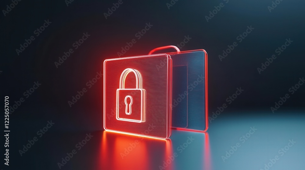 Poster abstract folder icon with a lock glowing brightly symbolizing security
