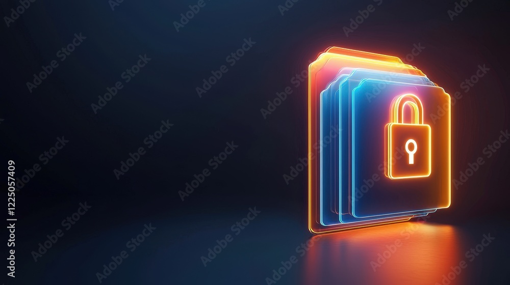 Poster abstract folder icon with a lock glowing brightly symbolizing security