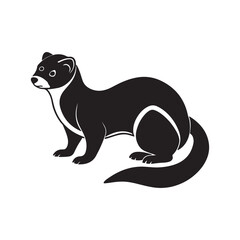 ferret silhouette, black and white silhouette, vector and illustration