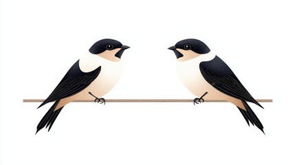 Obraz premium Pair of Colorful Swallows Perched on a Thin Branch Illustrating Nature and Wildlife Beauty