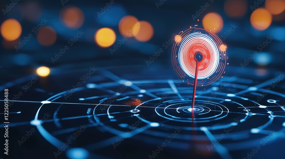 Poster abstract glowing bullseye with geometric patterns surrounding it
