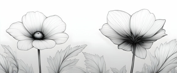 Fototapeta premium Monochrome Poppy Flowers Illustration: Dotted Line Art Design