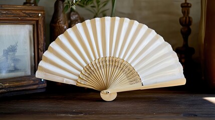 Vintage Cream Paper Fan - Exquisite Handheld Accessory