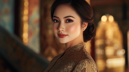 Close-Up Portrait of a Malaysian Woman in Traditional Outfit
