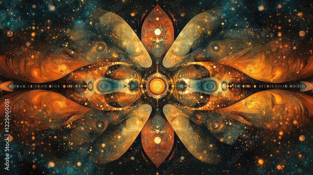 Poster celestial-inspired abstract patterns with cosmic dust and otherworldly elements