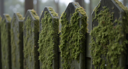 Mossy Wooden Fence in Forest