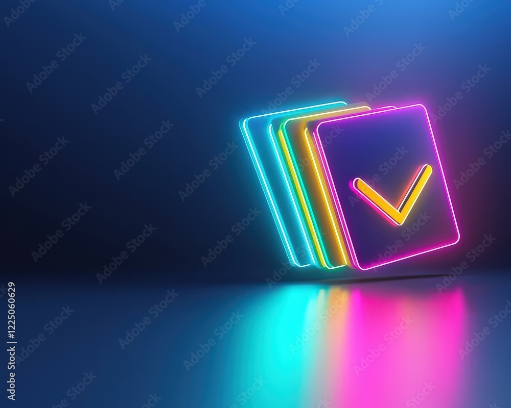 Poster abstract glowing file folders with checkmarks representing organization