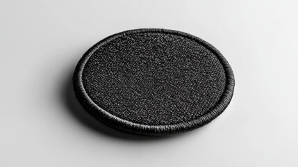 High-Resolution Mockup of a Standalone Rounded Embroidered Black Patch with Circular Stitches on White Background for Custom Icon or Logo Design