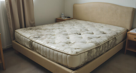Moldy Mattress on Bed Frame in Bedroom