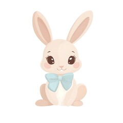Easter Bunny with Bow Tie – Adorable Rabbit Illustration in Soft Pastels, Wearing Bowtie, Perfect for Spring Holiday Designs, Baby Decor, and Children’s Themed Artworks on White Background

