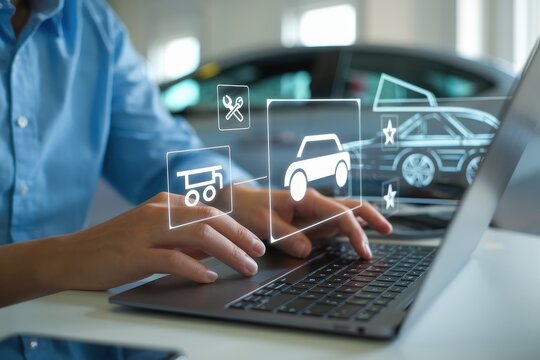 Person using laptop to manage online car services