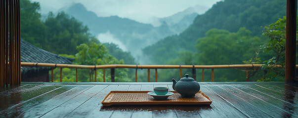山を眺めながらのお茶会
