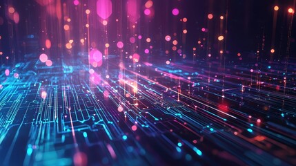 Fototapeta premium Abstract Colorful Digital Data Flow with Futuristic Technology Effects