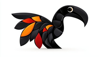 Naklejka premium Colorful Abstract Bird Illustration with Black Body and Bright Feather Details