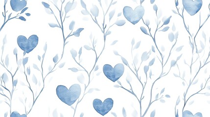 Delicate Watercolor Floral Pattern with Hearts