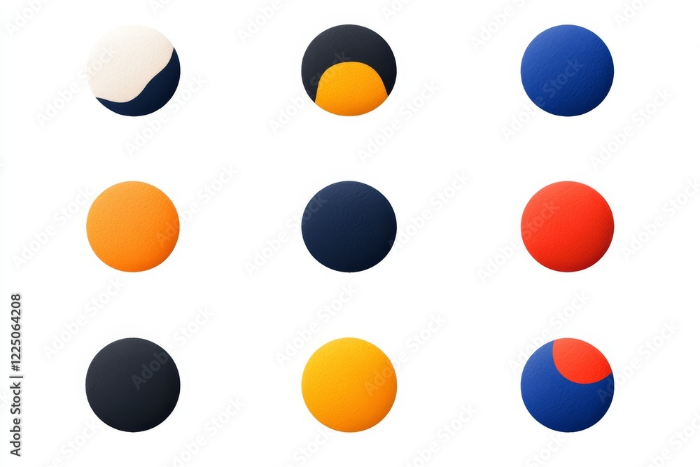 Poster colorful abstract circles arranged in a grid showcasing various shades and patterns in a minimalist 