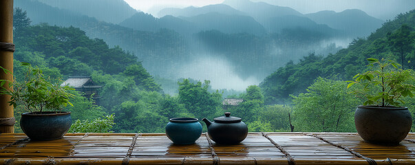 山を眺めながらのお茶会