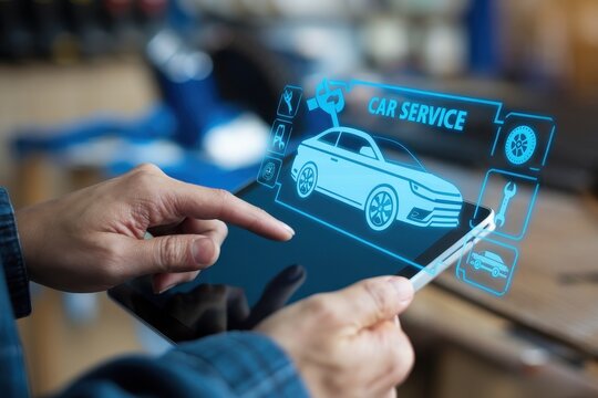 Person using tablet for digital car service booking
