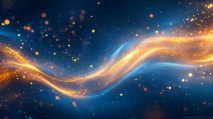 Obraz premium Luxurious glowing swirls of gold and blue light creating a harmonious abstract composition 