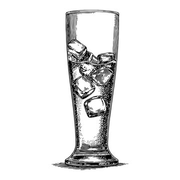 recommend clip art: Tall Glass of Water with Ice Cubes Detailed Black and White Outline Line Art Drawing