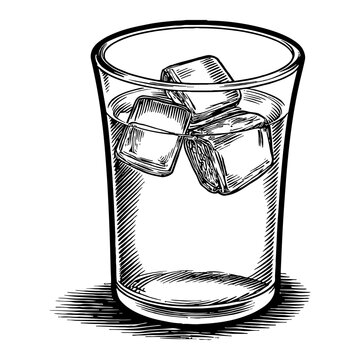 recommend clip art: Glass of Water with Ice Cubes Detailed Black and White Outline Line Art Drawing