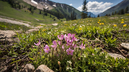Fototapeta premium Wildflowers come out during the spring in mountain